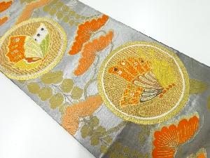 リサイクル　丸紋に蝶・笠松模様織出し袋帯